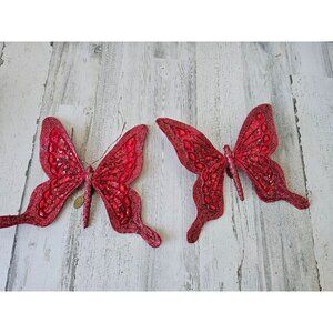 Katherine's red glitter‎ beaded valentines butterfly clip set sparkle insect